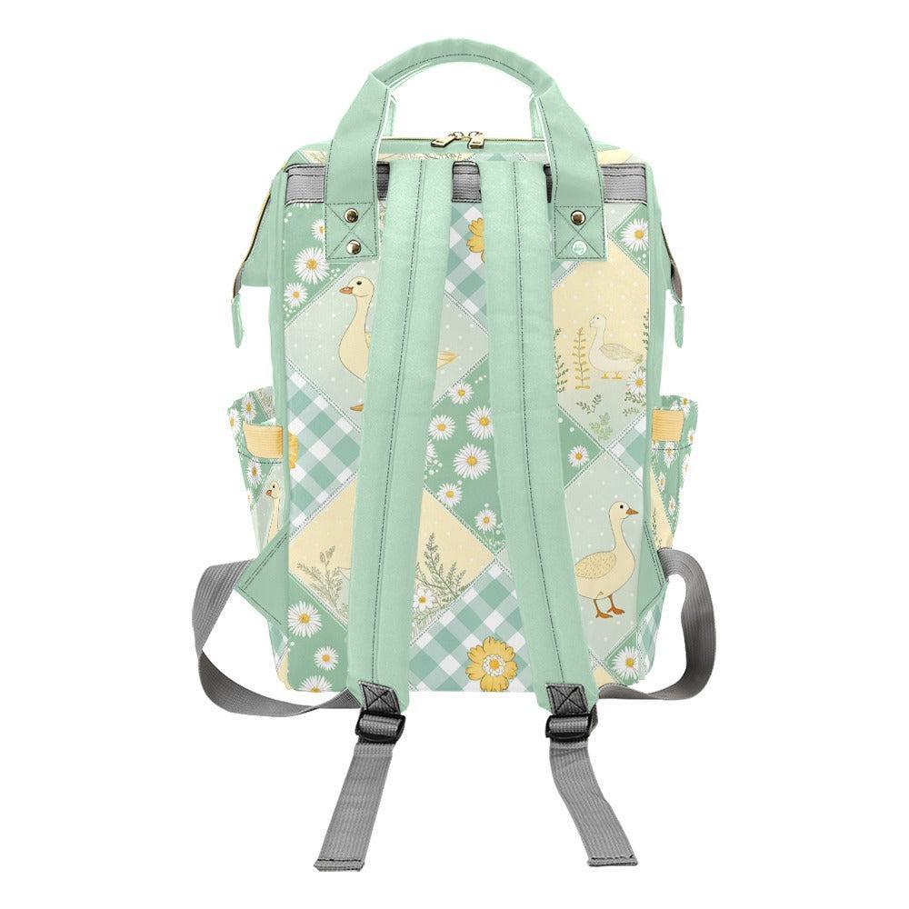 Patchwork Goose Diaper Bag Backpack, Mint Daisy Farmhouse Mom Travel Bag
