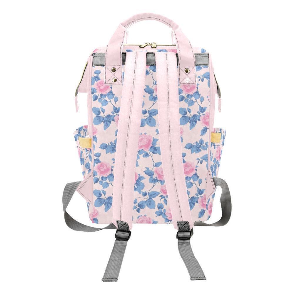 Pink Rose Floral Diaper Bag Backpack, Vintage Baby Travel Organizer, Mom Nursery Bag