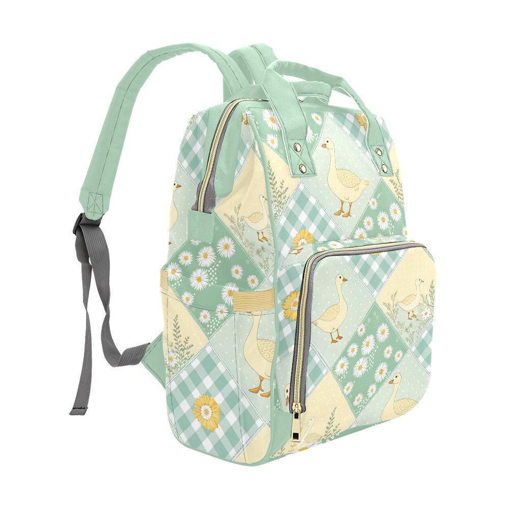 Patchwork Goose Diaper Bag Backpack, Mint Daisy Farmhouse Mom Travel Bag