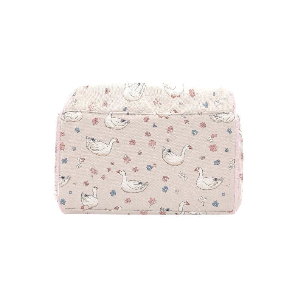 Goose Print Diaper Bag Backpack, Blush Cottagecore Baby Travel Organizer