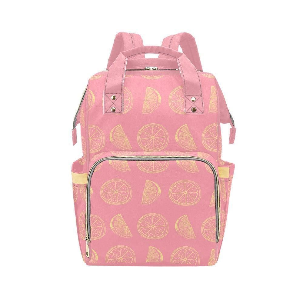 Pink Citrus Diaper Bag Backpack, Summer Baby Travel Bag, Fruit Print Mom Backpack, Stroller Organizer for Vacation Days