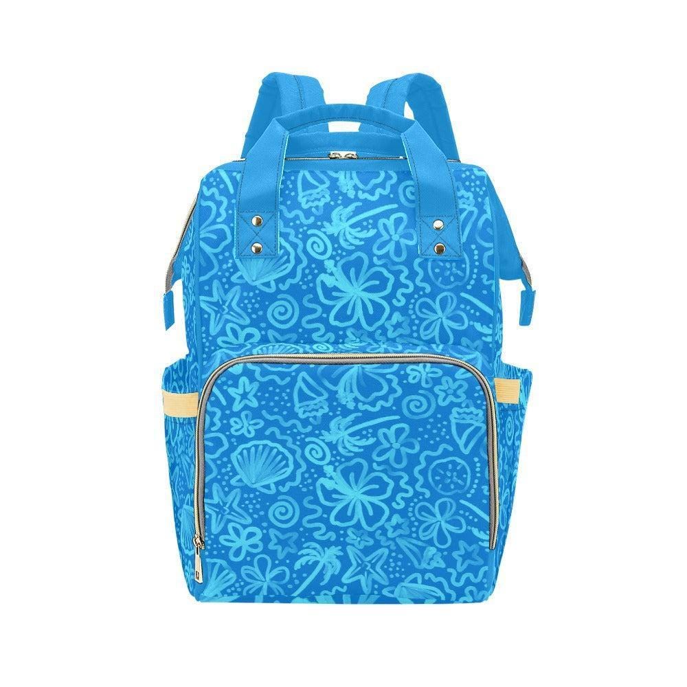 Blue Ocean Diaper Bag Backpack, Coastal Mom Travel Organizer, Summer Vacation Stroller Bag