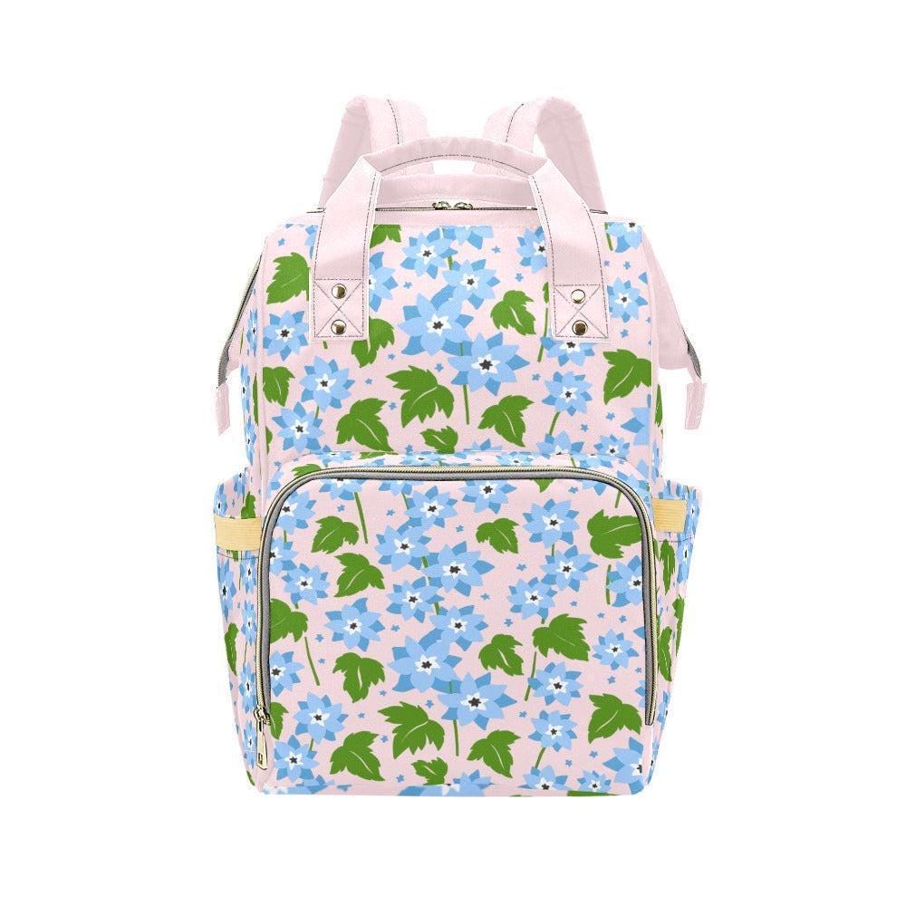 Blue Floral Diaper Bag Backpack, Pink Mom Travel Organizer, Baby Nursery Carryall