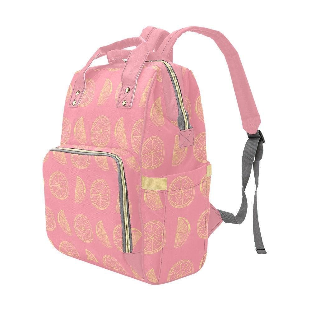 Pink Citrus Diaper Bag Backpack, Summer Baby Travel Bag, Fruit Print Mom Backpack, Stroller Organizer for Vacation Days