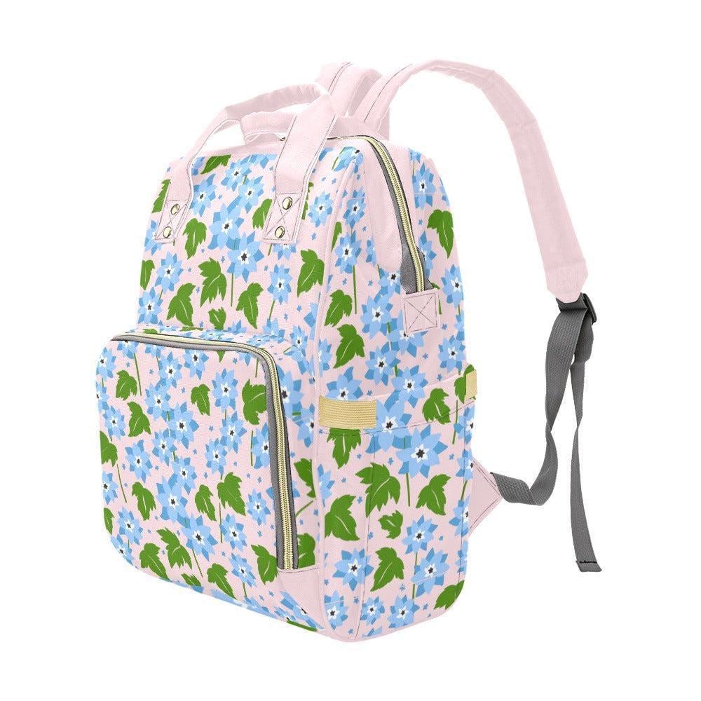 Blue Floral Diaper Bag Backpack, Pink Mom Travel Organizer, Baby Nursery Carryall
