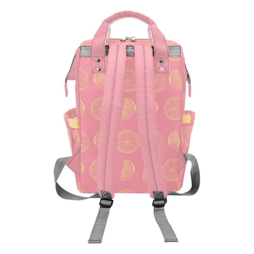 Pink Citrus Diaper Bag Backpack, Summer Baby Travel Bag, Fruit Print Mom Backpack, Stroller Organizer for Vacation Days