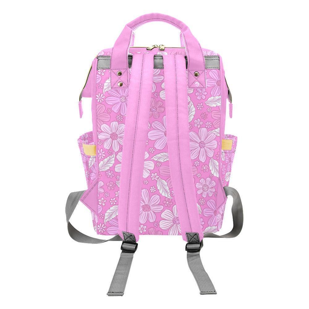 Pink Daisy Diaper Backpack, Retro Floral Baby Travel Organizer, Stroller Ready Nursery Pack