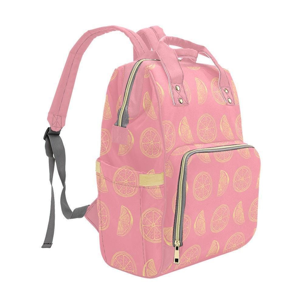 Pink Citrus Diaper Bag Backpack, Summer Baby Travel Bag, Fruit Print Mom Backpack, Stroller Organizer for Vacation Days