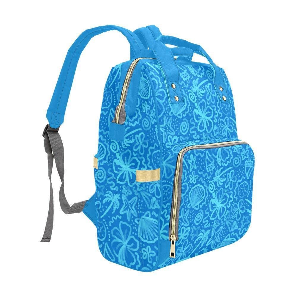 Blue Ocean Diaper Bag Backpack, Coastal Mom Travel Organizer, Summer Vacation Stroller Bag