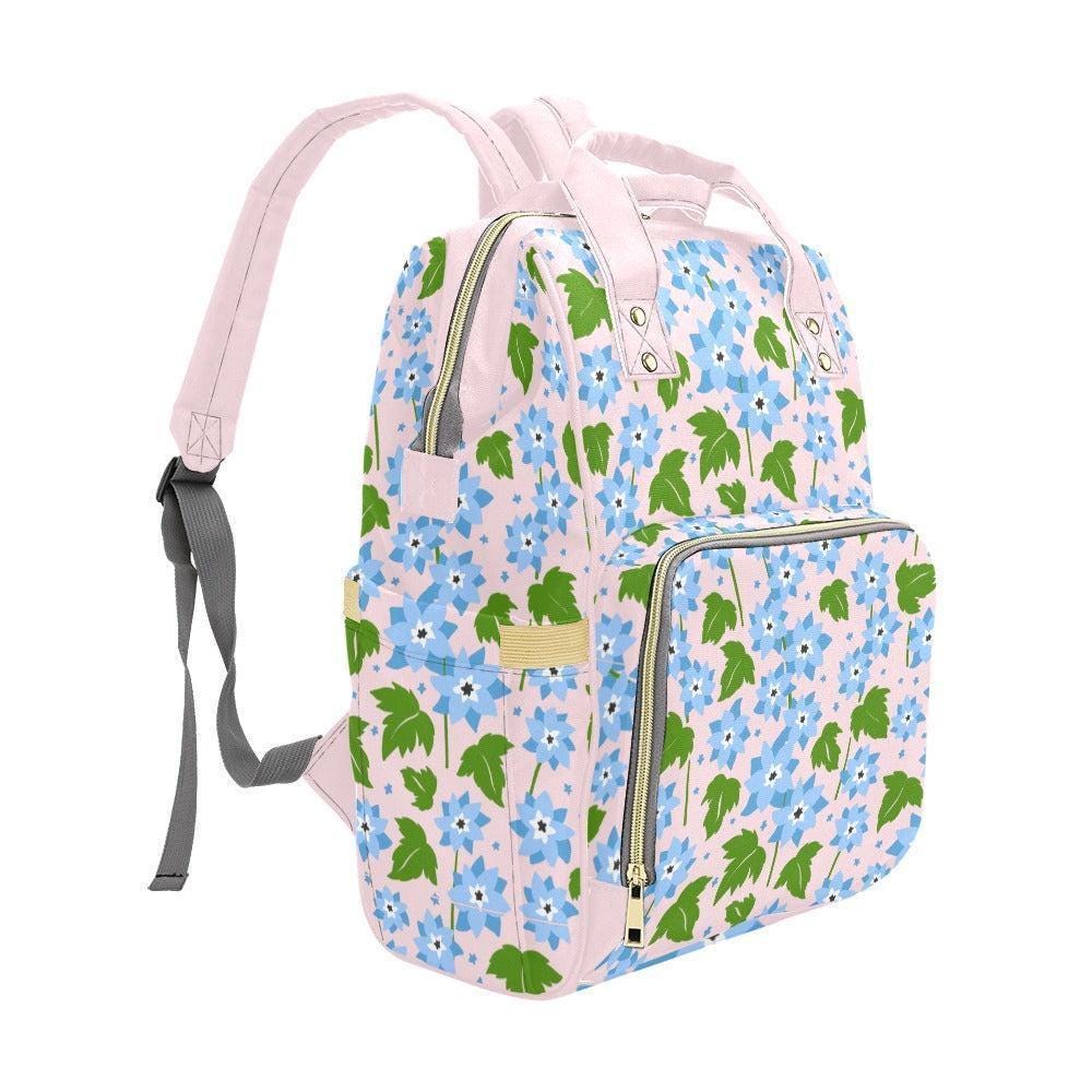 Blue Floral Diaper Bag Backpack, Pink Mom Travel Organizer, Baby Nursery Carryall