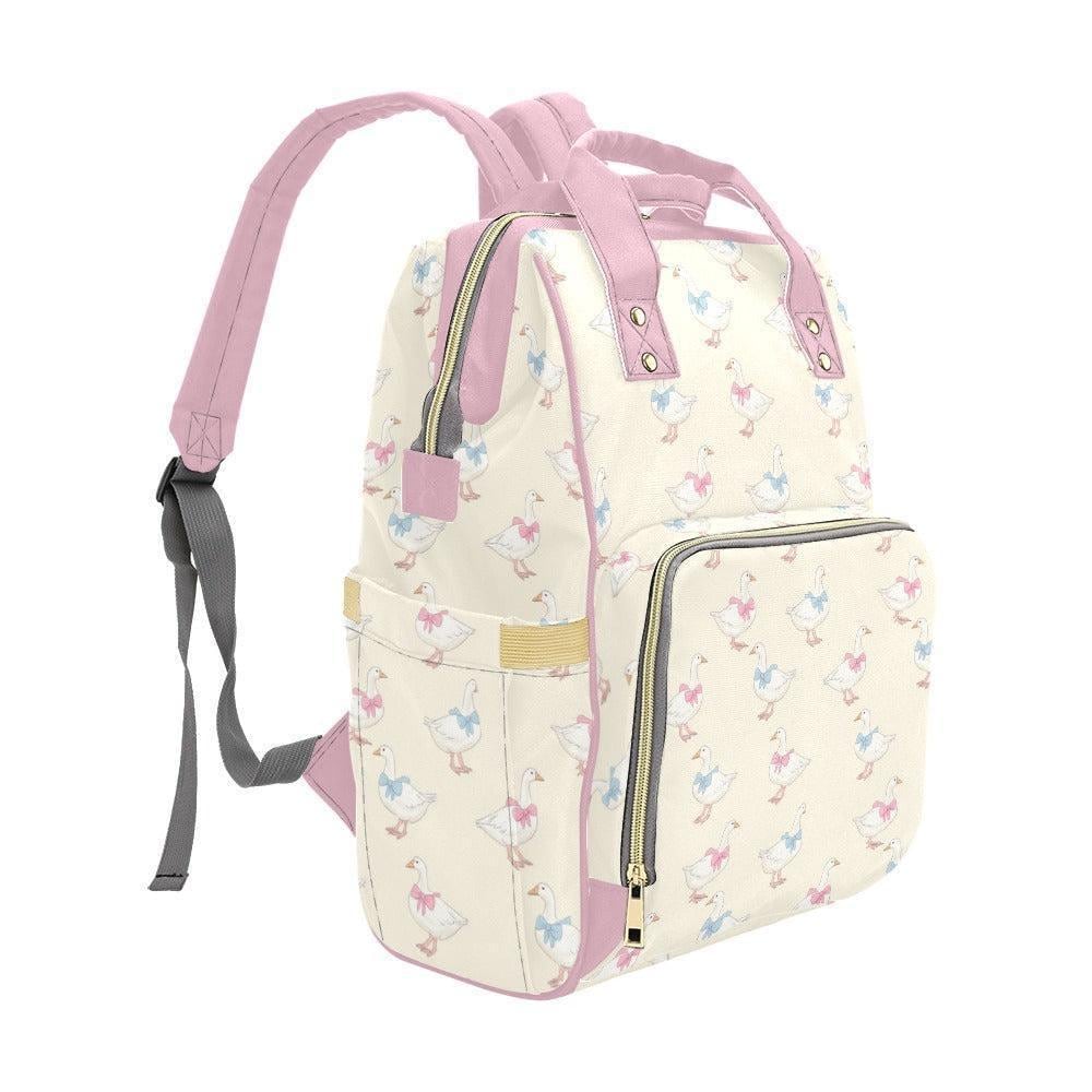 Coquette Bow Goose Diaper Bag Backpack, Pastel Baby Travel Organizer