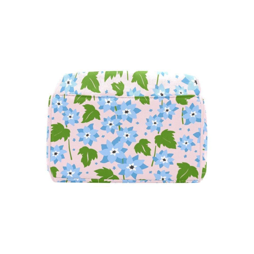Blue Floral Diaper Bag Backpack, Pink Mom Travel Organizer, Baby Nursery Carryall