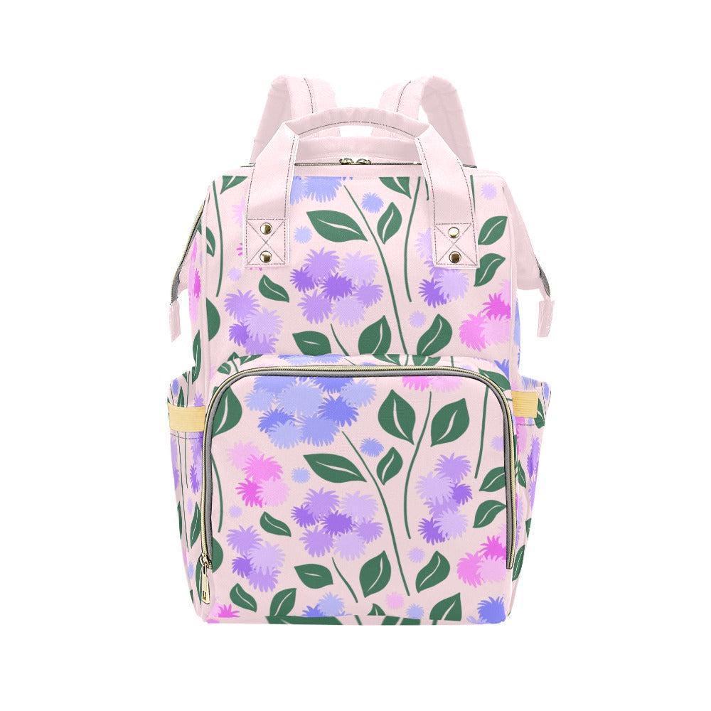 Floral Diaper Backpack, Lilac Mom Bag, Baby Essentials Organizer for Stroller Travel