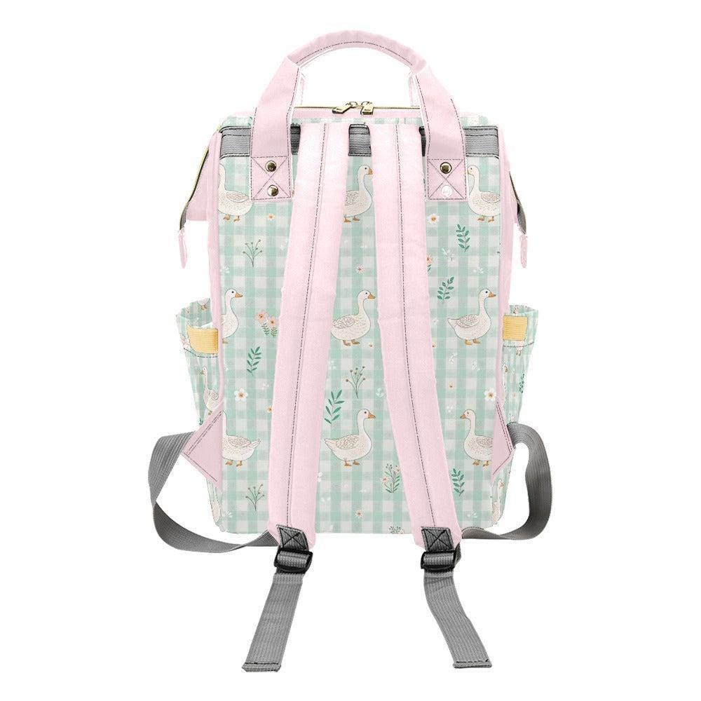 Goose Diaper Bag Backpack, Mint Gingham Nursery Bag, Cottagecore Baby Travel Pack
