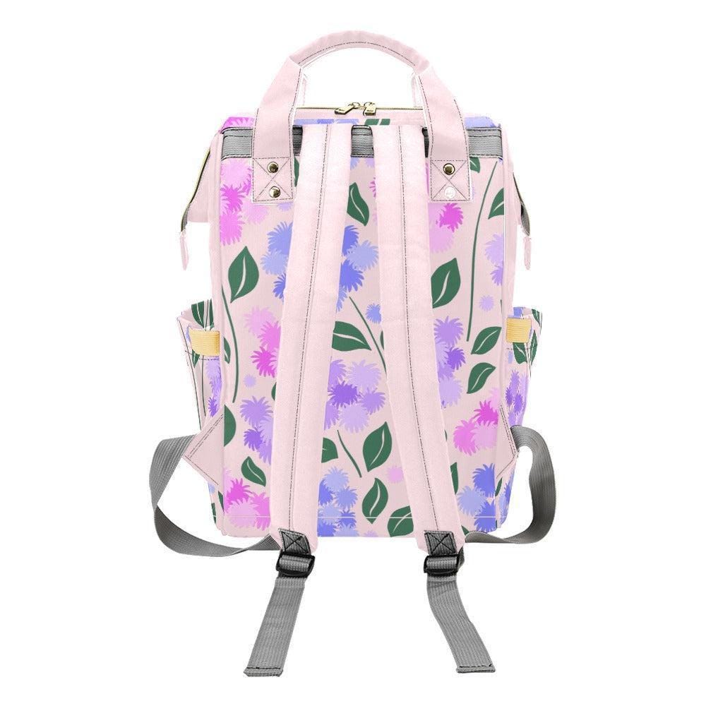 Floral Diaper Backpack, Lilac Mom Bag, Baby Essentials Organizer for Stroller Travel