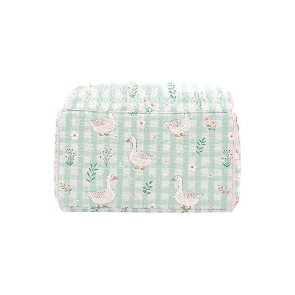 Goose Diaper Bag Backpack, Mint Gingham Nursery Bag, Cottagecore Baby Travel Pack
