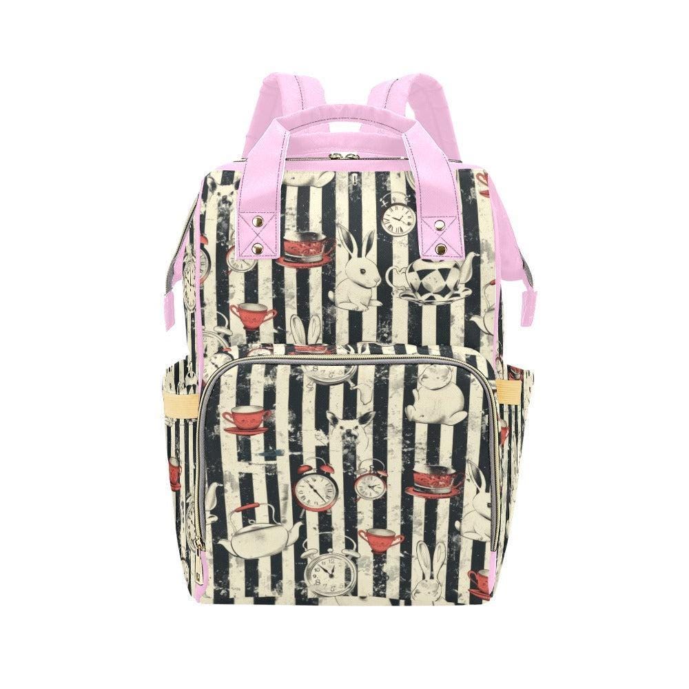 Pink Diaper Bag Backpack, Whimsical Tea Room Rabbit Print, Baby Travel Organizer