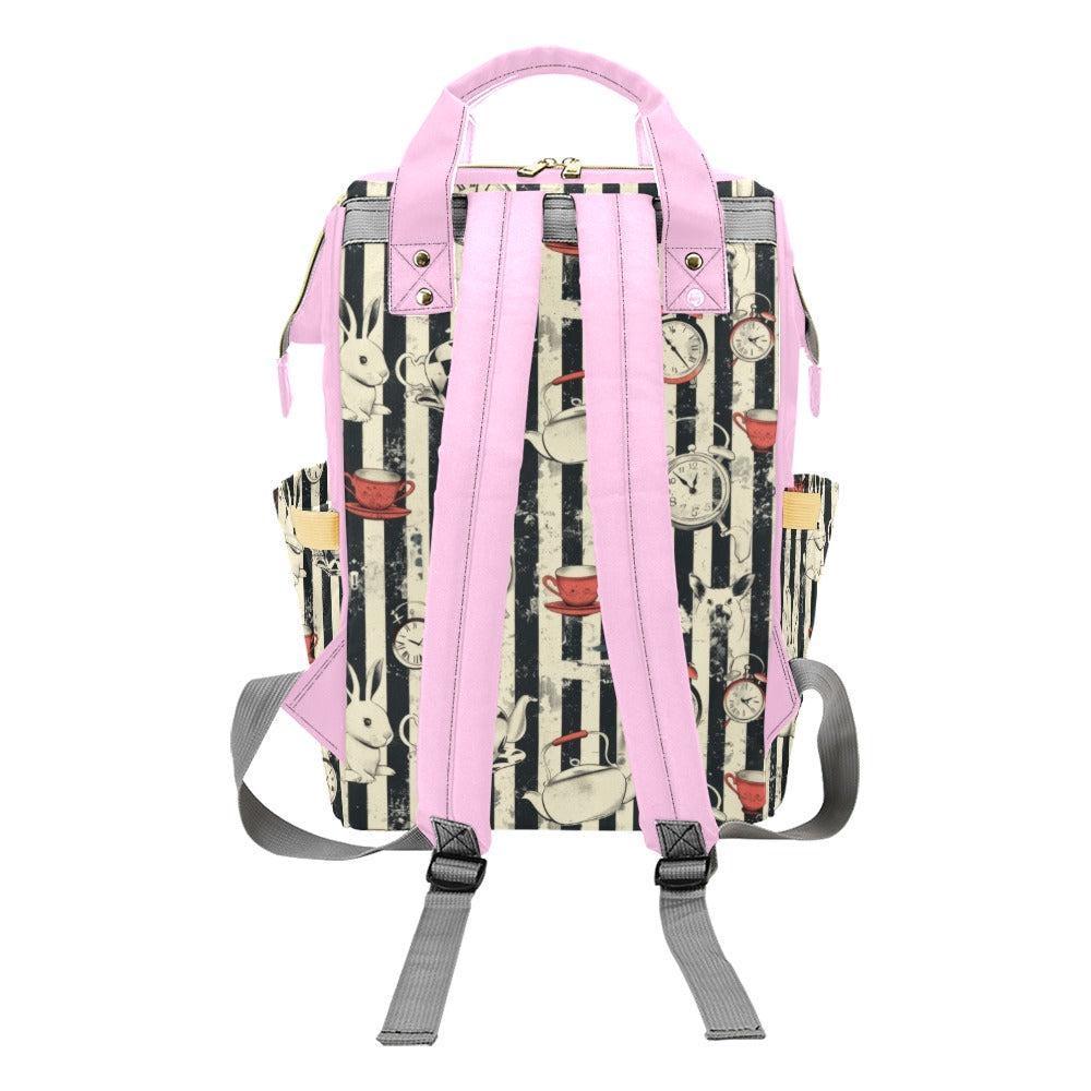 Pink Diaper Bag Backpack, Whimsical Tea Room Rabbit Print, Baby Travel Organizer