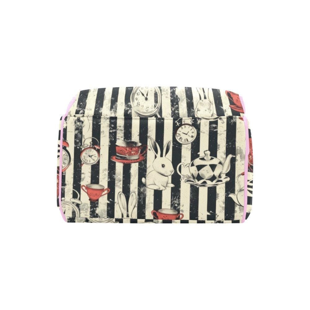 Pink Diaper Bag Backpack, Whimsical Tea Room Rabbit Print, Baby Travel Organizer