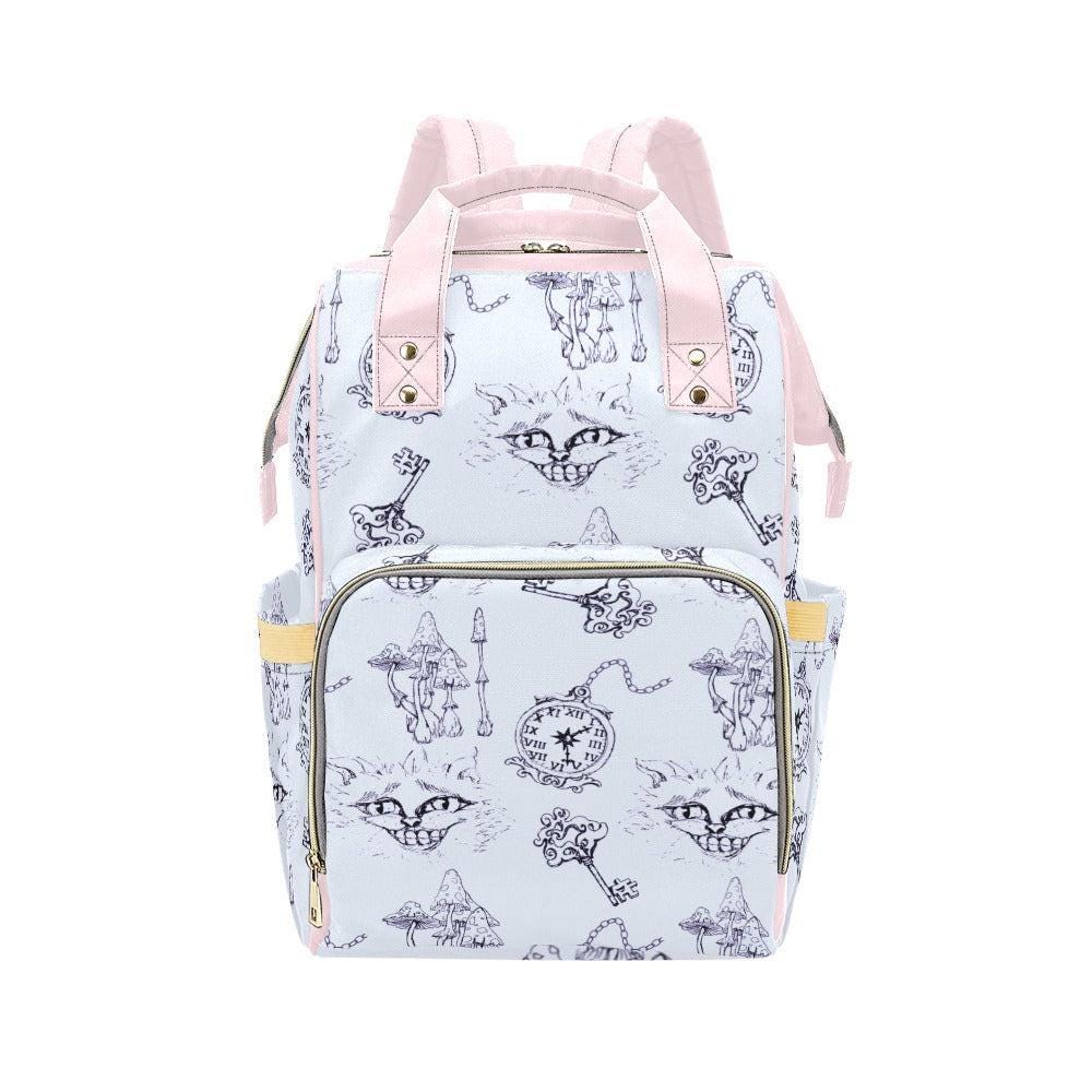 Blue Diaper Backpack, Storybook Baby Bag, Cat Clock Key Print Parent Backpack