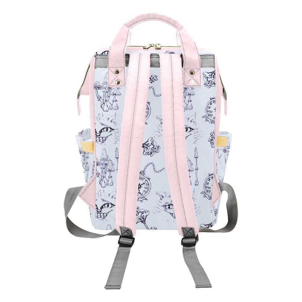 Blue Diaper Backpack, Storybook Baby Bag, Cat Clock Key Print Parent Backpack