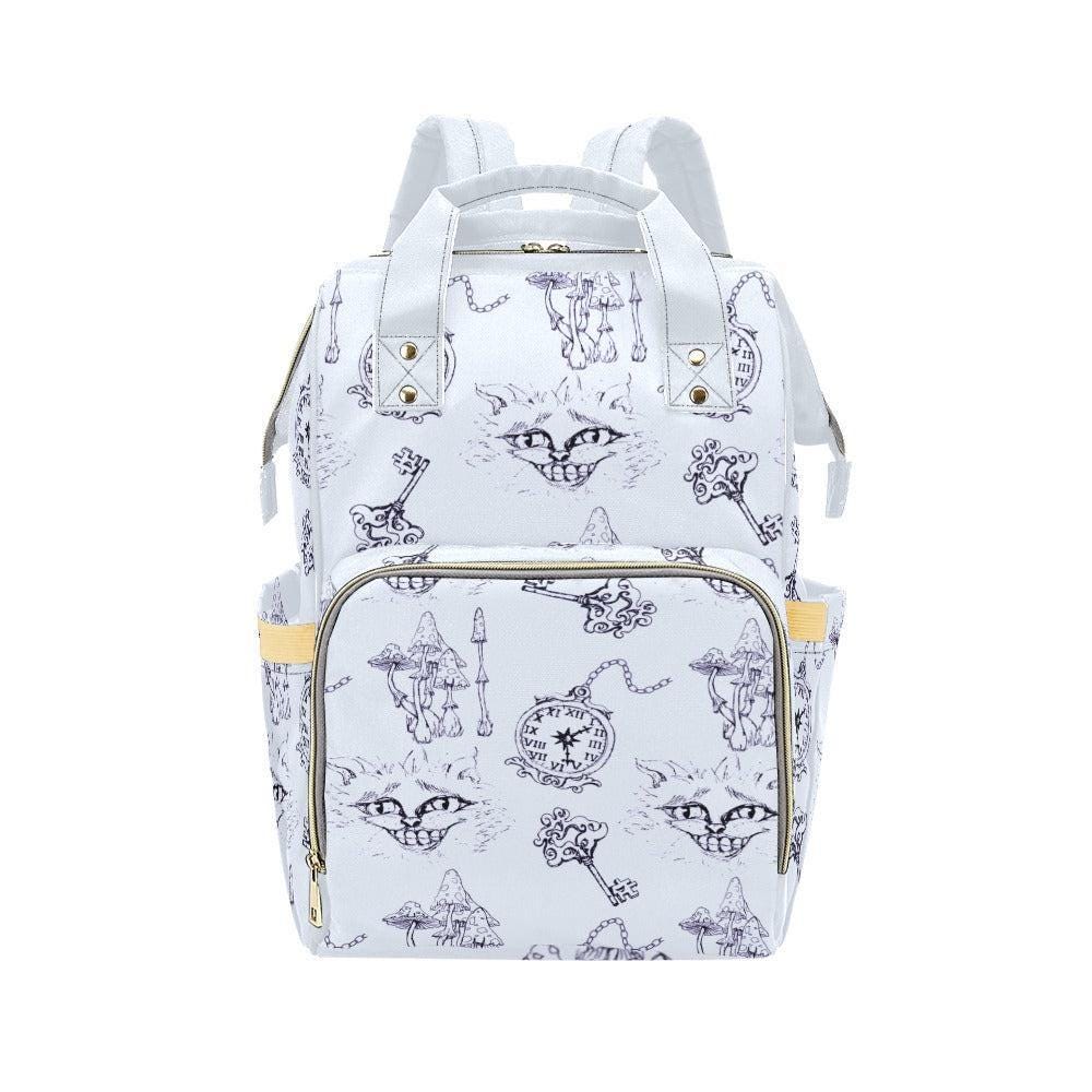 Pastel Diaper Bag Backpack, Whimsical Cat Clock Sketch Print, Baby Travel Bag
