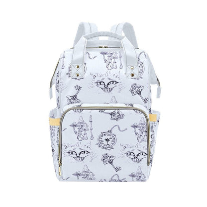 Pastel Diaper Bag Backpack, Whimsical Cat Clock Sketch Print, Baby Travel Bag