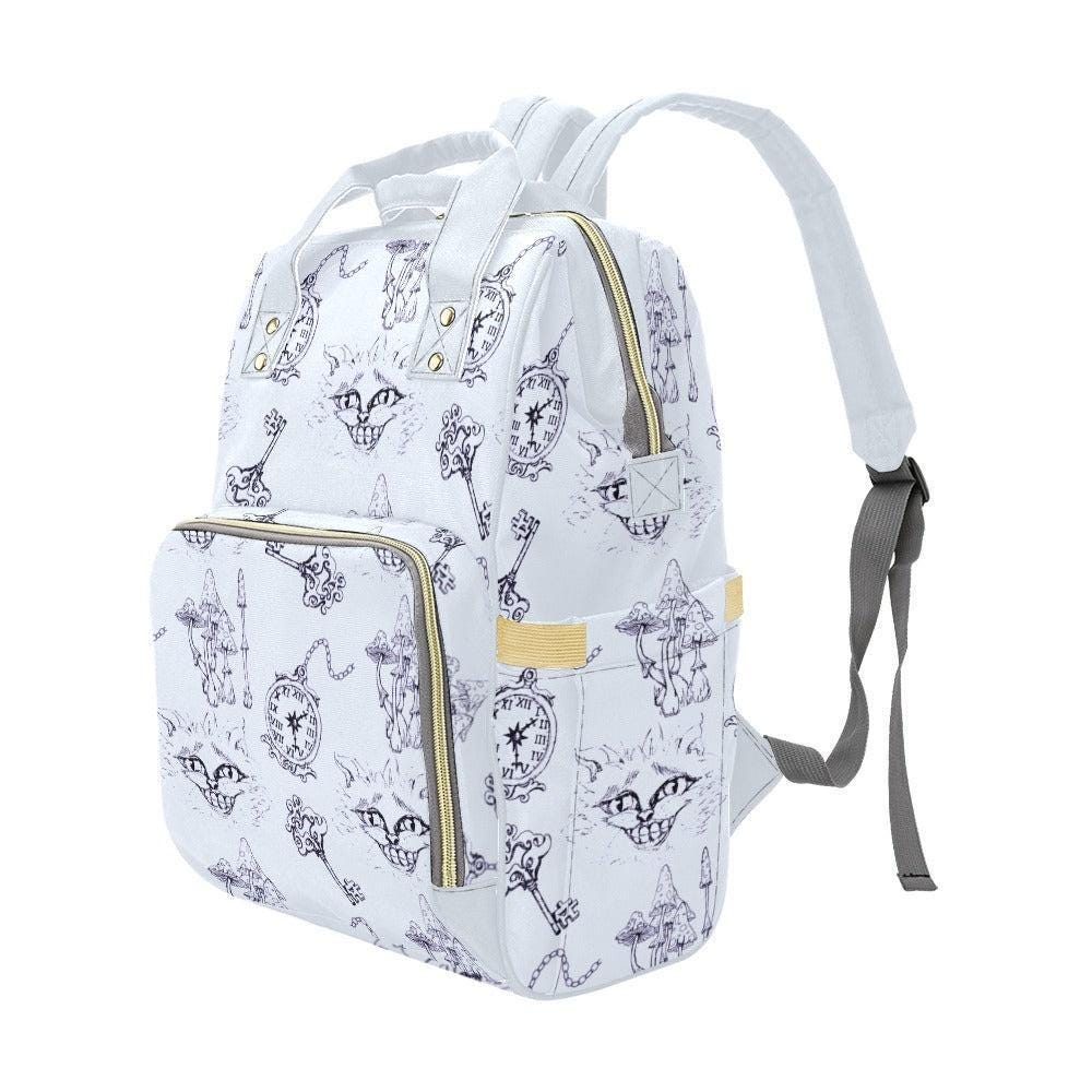 Pastel Diaper Bag Backpack, Whimsical Cat Clock Sketch Print, Baby Travel Bag