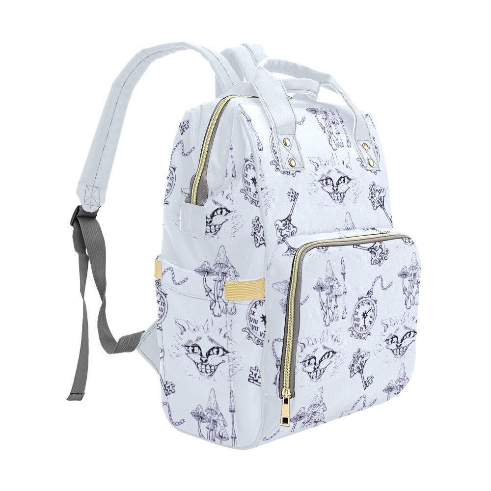 Pastel Diaper Bag Backpack, Whimsical Cat Clock Sketch Print, Baby Travel Bag