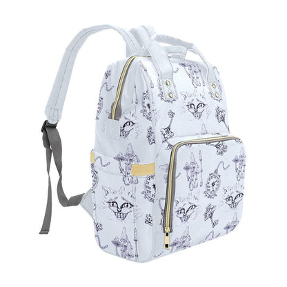 Pastel Diaper Bag Backpack, Whimsical Cat Clock Sketch Print, Baby Travel Bag