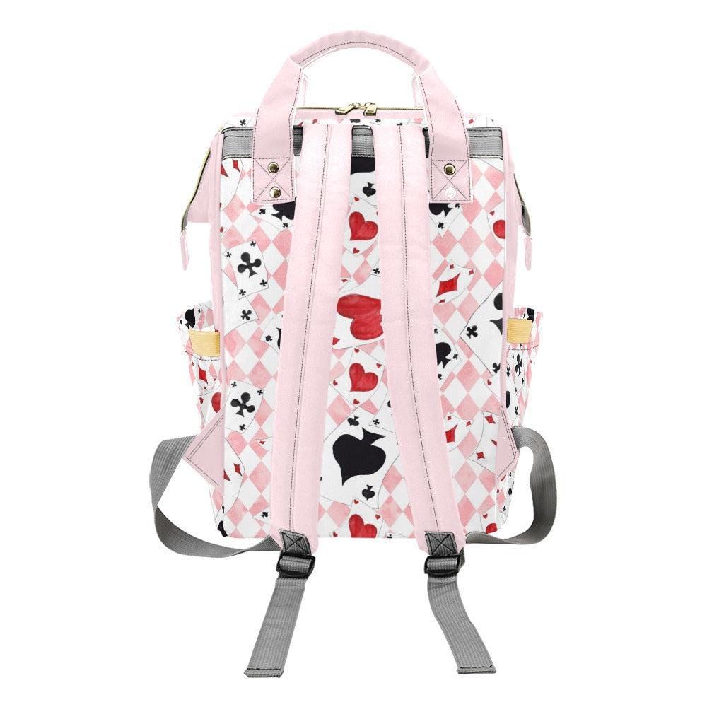 Pink Diaper Backpack, Card Print Baby Bag, Argyle Nursery Organizer, Heart Suit Travel Backpack