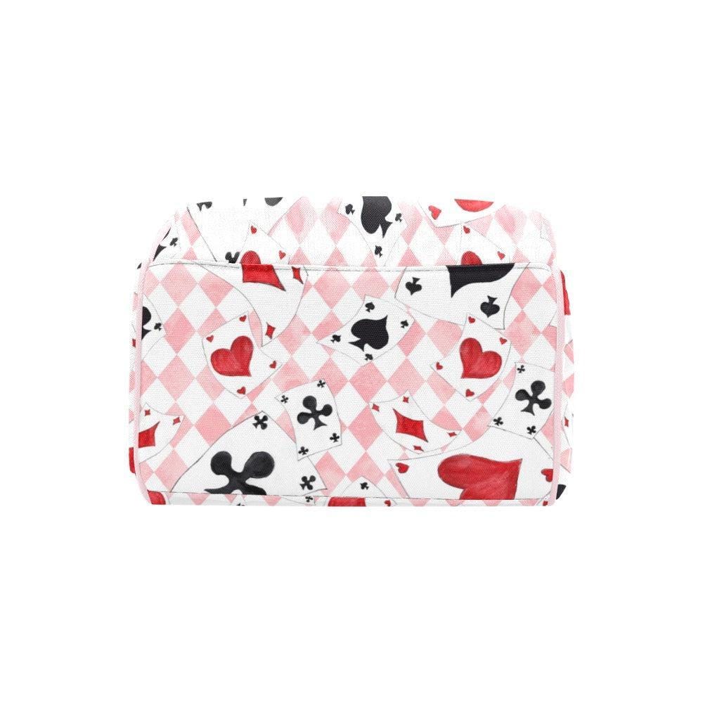 Pink Diaper Backpack, Card Print Baby Bag, Argyle Nursery Organizer, Heart Suit Travel Backpack