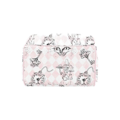 Pink Diaper Backpack, Wonderland Cat Clock Key Print Mommy Bag, Pastel Nursery Travel Bag