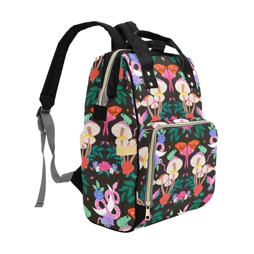 Woodland Moth Mushroom Diaper Backpack, Cottagecore Floral Baby Bag, Organizer Travel Bag