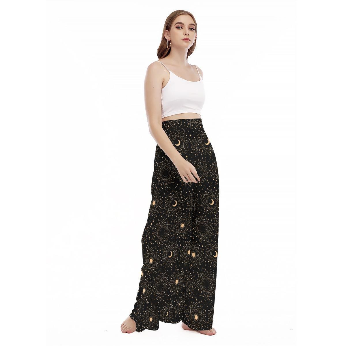 Moon Phase Palazzo Pants, Celestial Wide Leg Trousers for Astrology Outfit Lovers