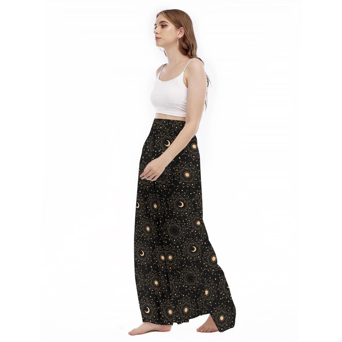 Moon Phase Palazzo Pants, Celestial Wide Leg Trousers for Astrology Outfit Lovers