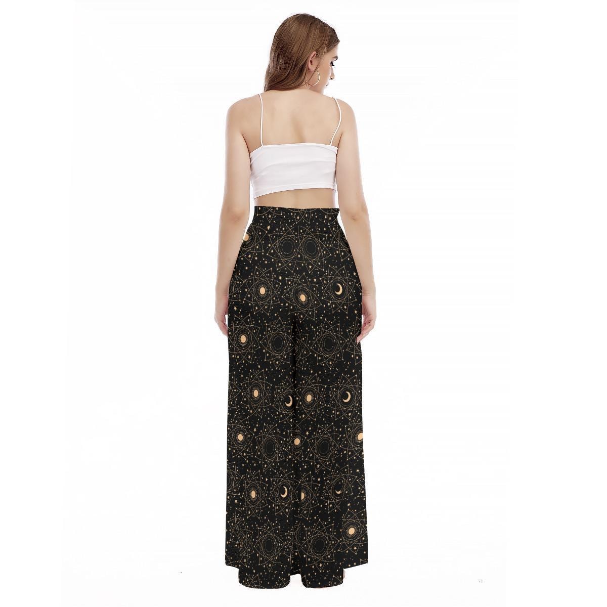 Moon Phase Palazzo Pants, Celestial Wide Leg Trousers for Astrology Outfit Lovers