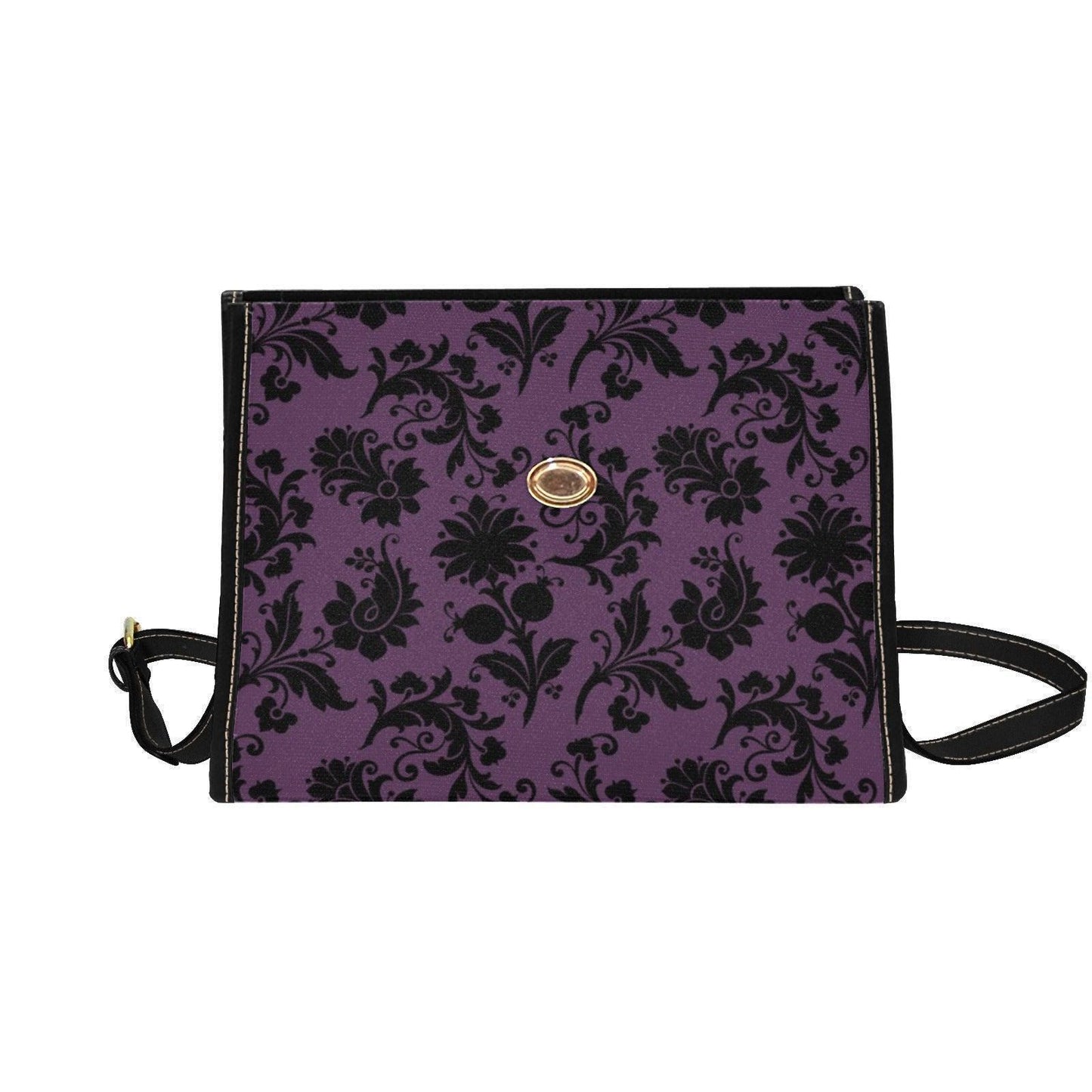 Purple Damask Top Handle Handbag, Victorian Baroque Floral Evening Purse