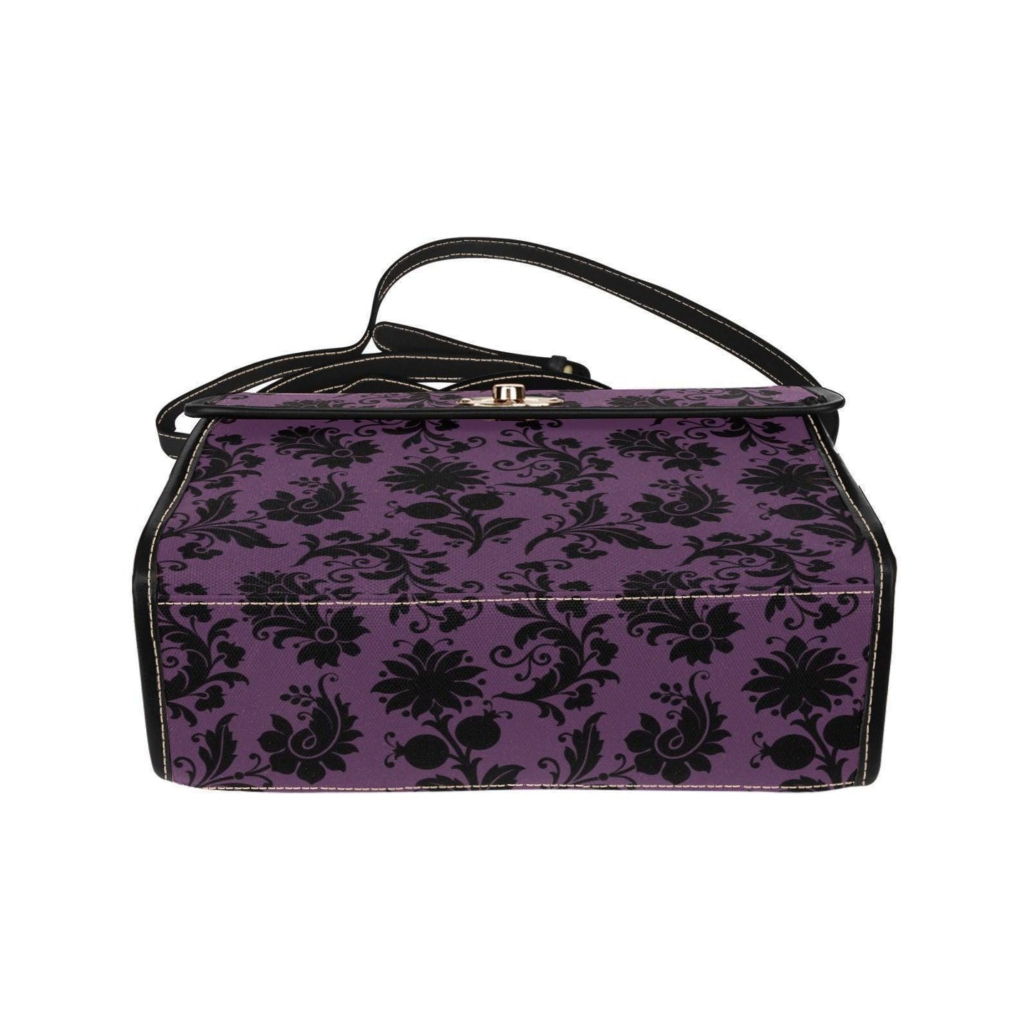 Purple Damask Top Handle Handbag, Victorian Baroque Floral Evening Purse