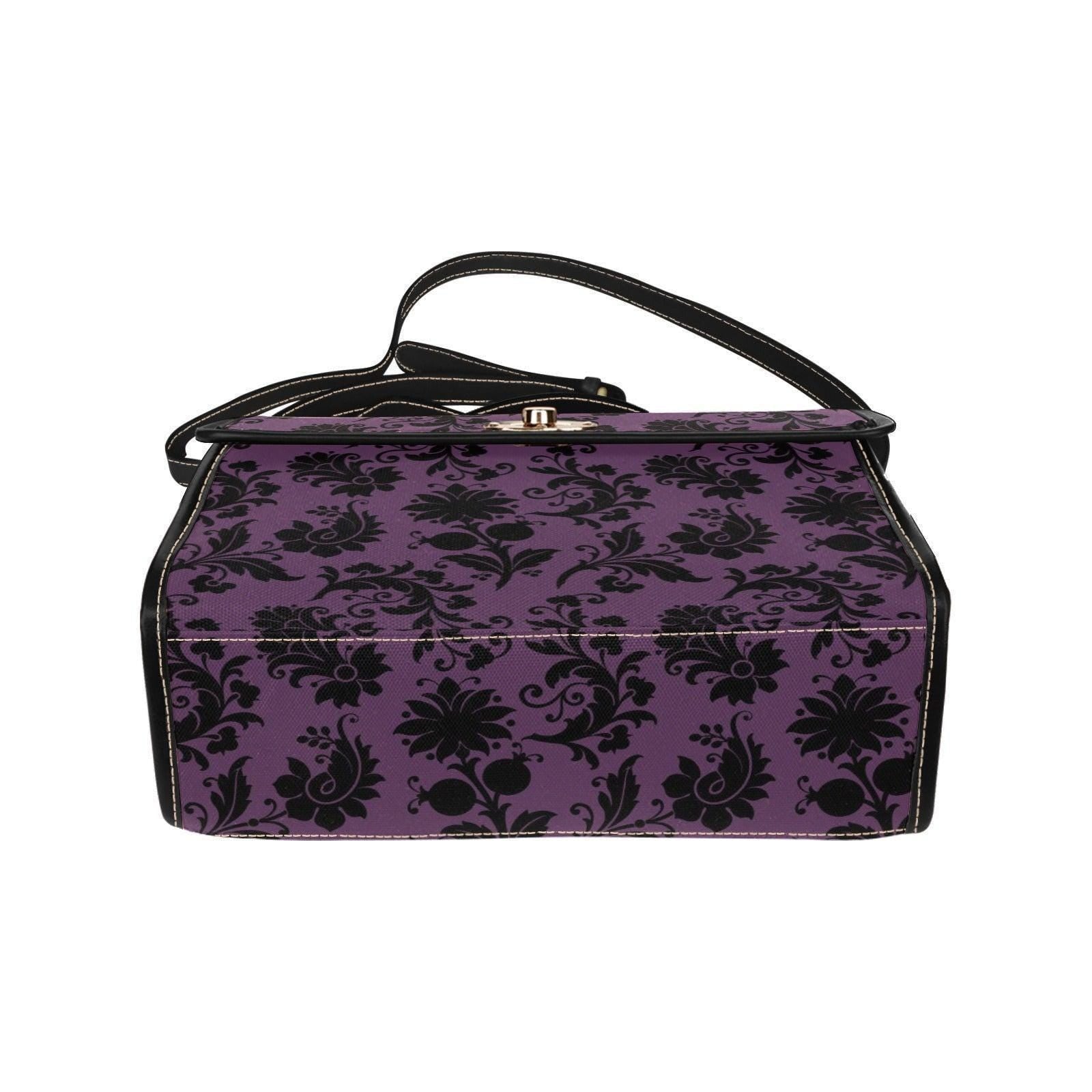 Purple Damask Top Handle Handbag, Victorian Baroque Floral Evening Purse
