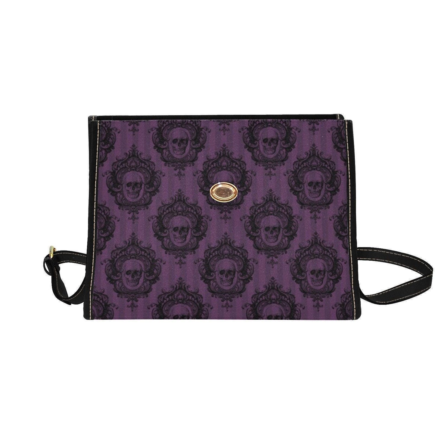 Gothic Skull Handbag, Purple Victorian Damask Satchel, Dark Academia Top Handle Bag