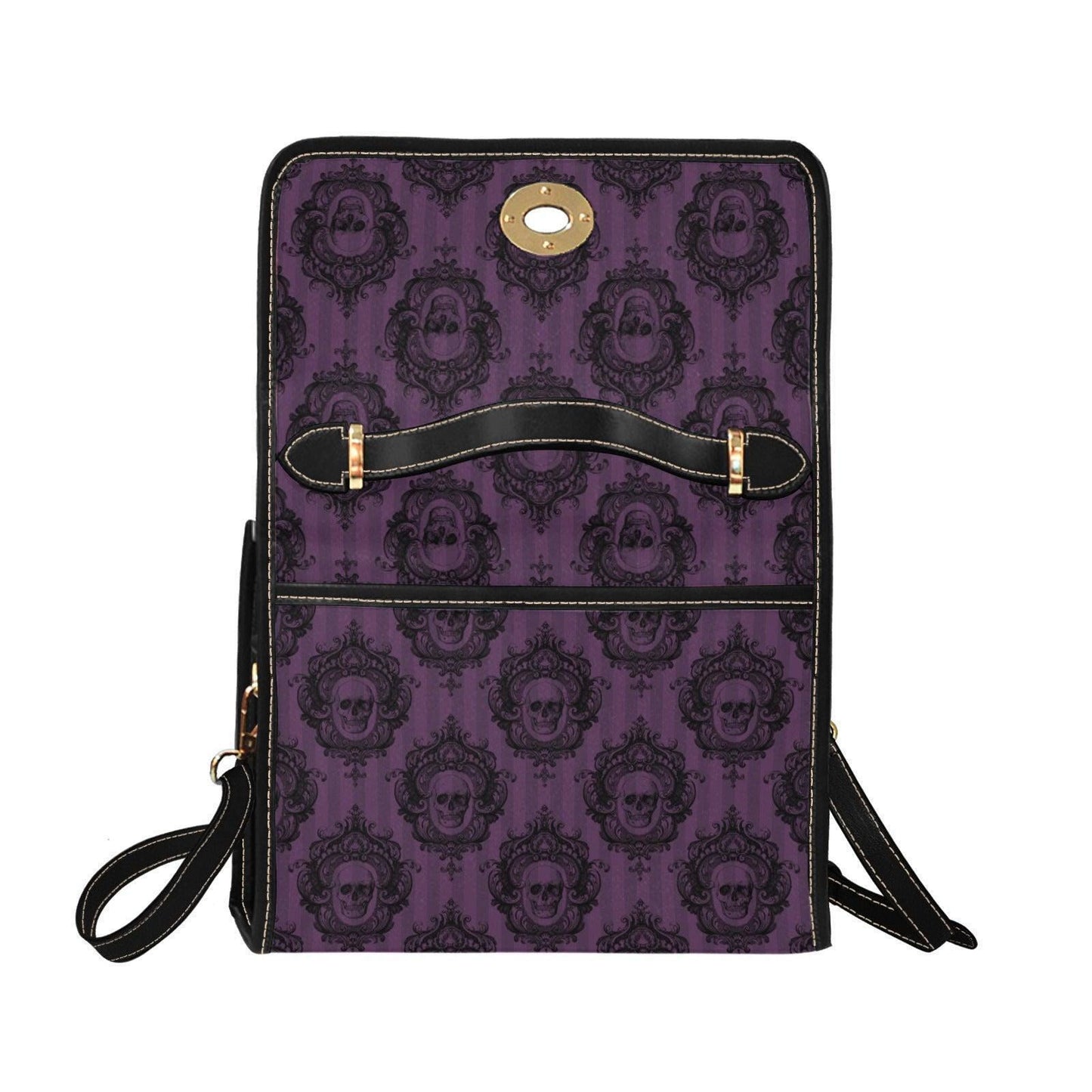 Gothic Skull Handbag, Purple Victorian Damask Satchel, Dark Academia Top Handle Bag