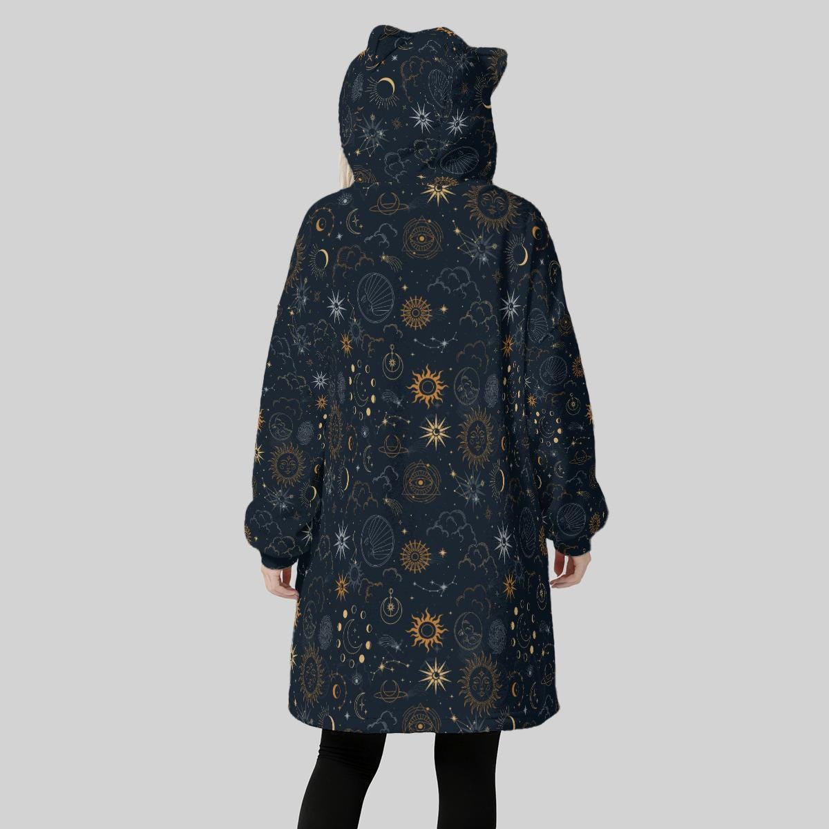 Hooded blanket hoodie, celestial sun moon wearable blanket, astrology lounge gift