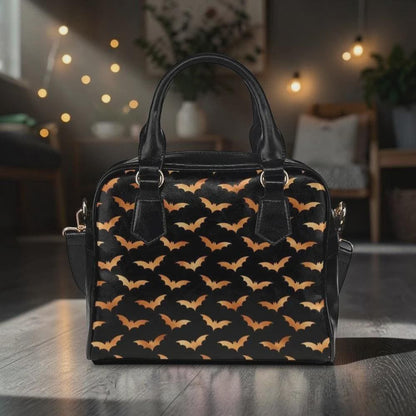 Bat print satchel purse, Halloween handbag, spooky black crossbody bag