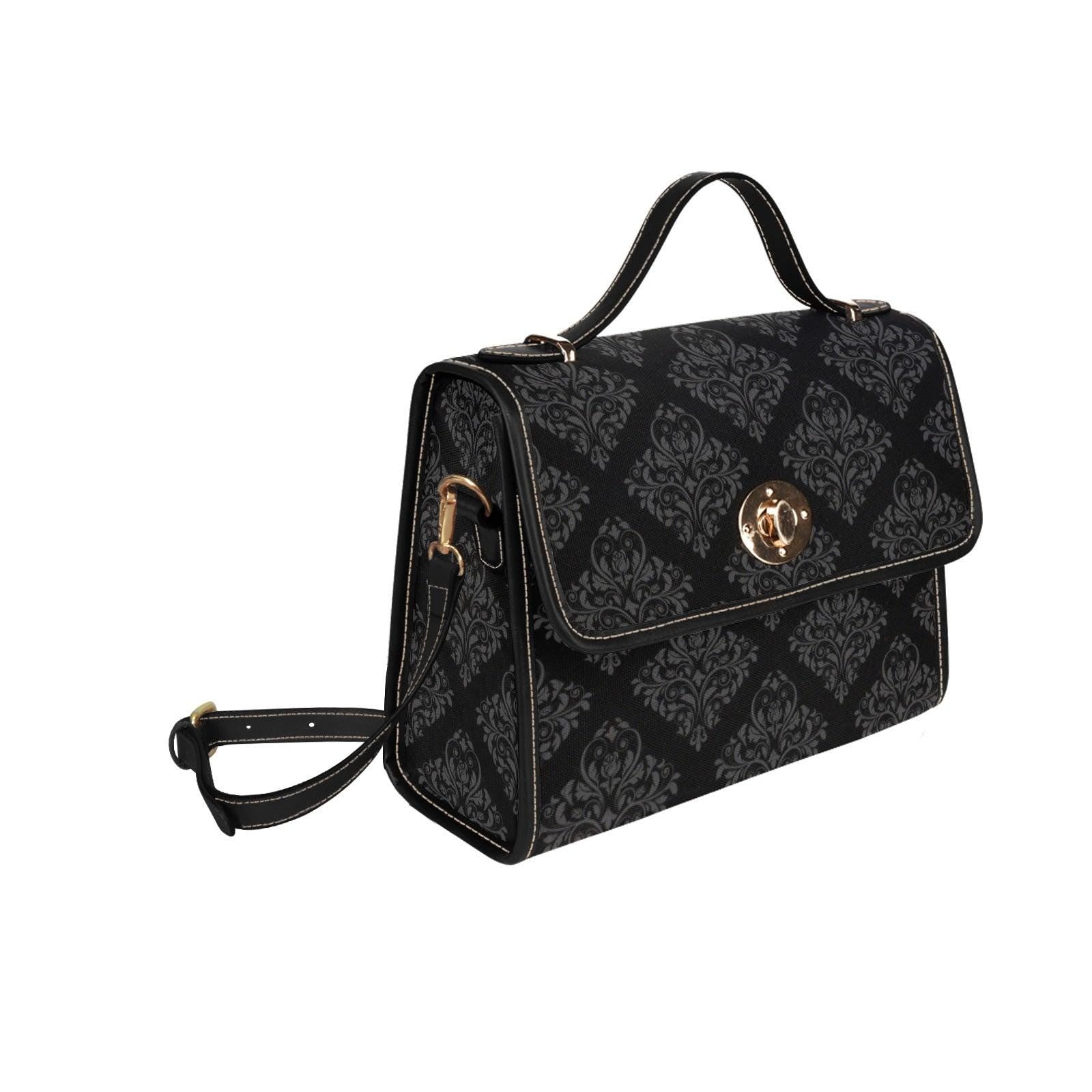 Black Damask Satchel Handbag, Baroque Top Handle Purse, Dark Academia Evening Bag