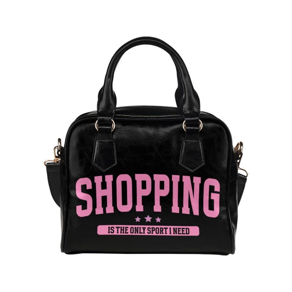 Funny Shopping Quote Purse, Black Pink Satchel Handbag, Shopaholic Gift, Retail Therapy Bag