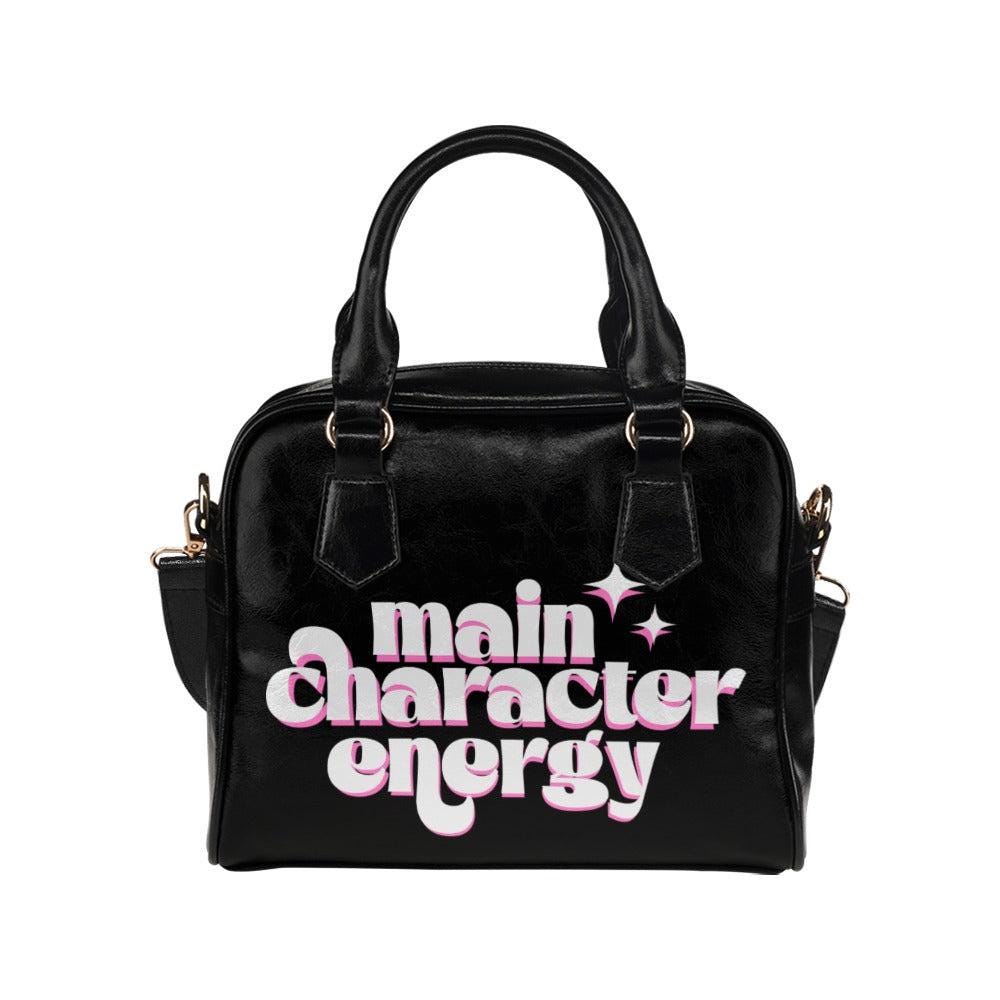 Black Bowler Bag, Main Character Energy Satchel, Retro Typography Graphic Purse