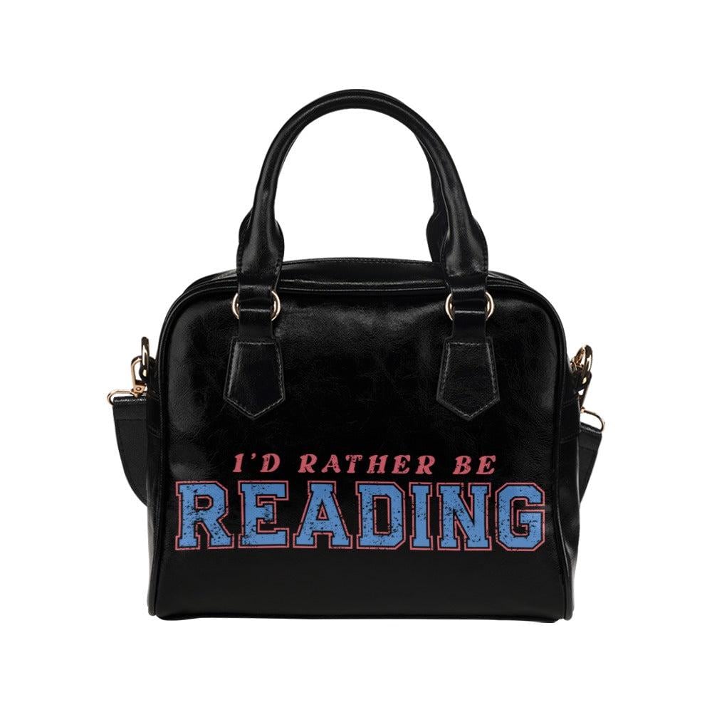 Black Faux Leather Satchel Bag, "I'd Rather Be Reading" Literary Purse
