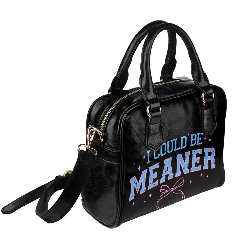 Black Varsity Bowler Bag, "I Could Be Meaner" Quote, Pink Blue Attitude Satchel