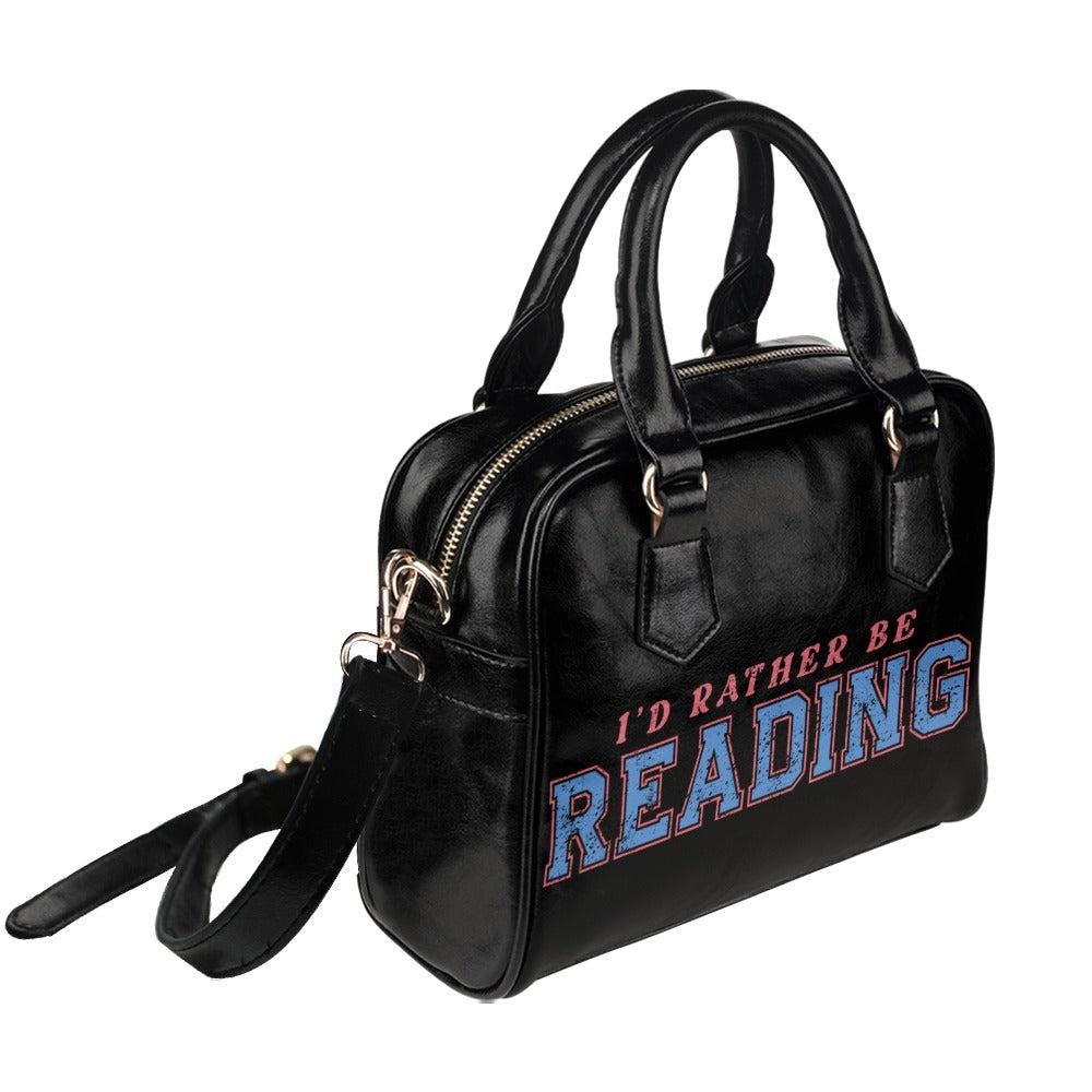 Black Faux Leather Satchel Bag, "I'd Rather Be Reading" Literary Purse